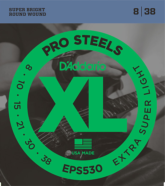 D'Addario EPS530 ProSteels Electric Guitar Strings, Extra-Super Light, 8-38 image 1
