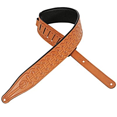 Levy's M17T08 veg-tan Padded leather guitar strap w tooled bootlace design 2017 Russet image 1