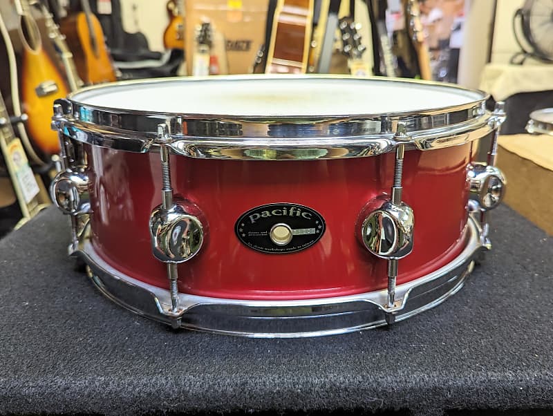 Closet Find! 1990s Pacific by Drum Workshop Made In Taiwan Ruby Red Wrap 5 1/2 x 14" Snare Drum  - Looks & Sounds Excellent! image 1
