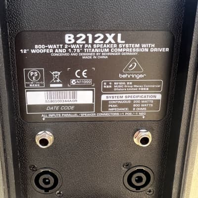 Behringer Eurolive B212XL 800-Watt 12" Passive Speaker 2004 - Present - Black (1 speaker)