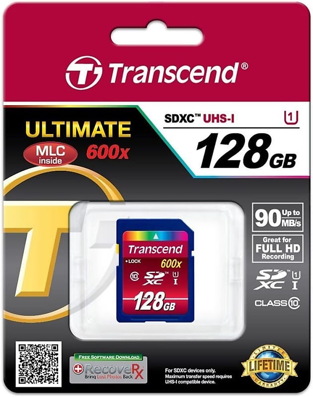 Transcend 128GB SDXC Class 10 UHS-1 Flash Memory Card Up to 90MB/s (TS128GSDXC10U1) image 1