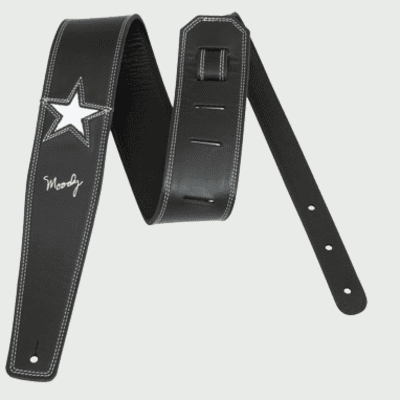 Moody Leather Guitar Strap 2.5 Black/Cream Leather Long 2024