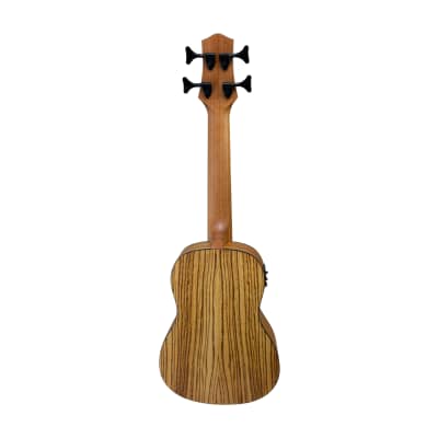 CNZ Audio Acoustic Electric Bass Ukulele - Zebra Wood Body, Tuners & EQ, Off-White Strings image 2