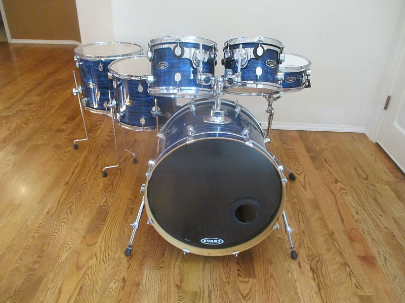 DW Pacific CX Series All Maple Drum Kit, Dual Floors, Blue Reverb