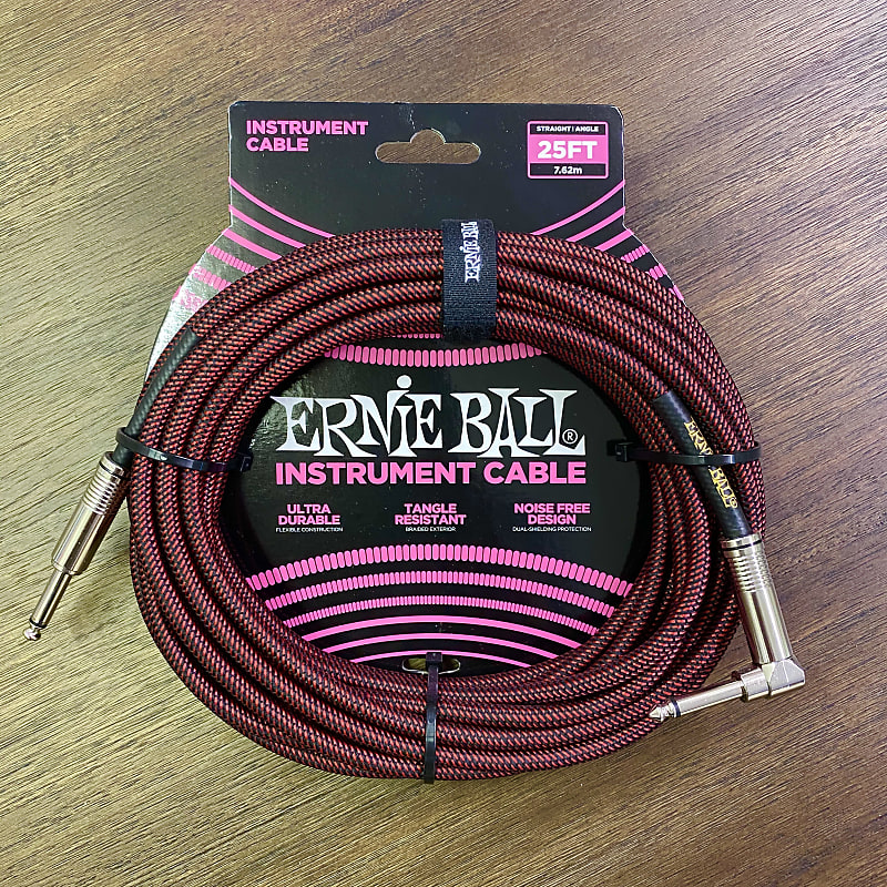 Ernie Ball 25' Braided Straight/Angle Instrument Cable  2019 Black/Red image 1