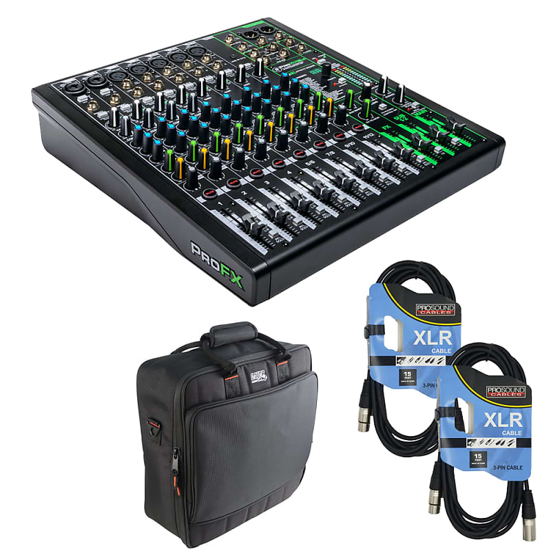 Mackie ProFX12v3 12-Channel Sound Reinforcement Mixer with Built-In FX +Gator Cases G-MIXERBAG-1515 Padded Nylon Mixer/Equipment Bag and Cables. image 1