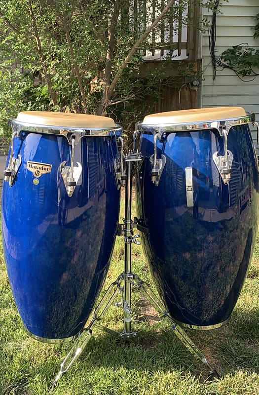 LP Matador Congas with stand Dark Blue stain Reverb