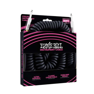 Ernie Ball 30' Coiled Straight / Straight Instrument Cable, Black image 3