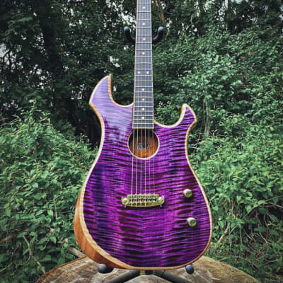 The Exomoon by Moon Guitars, Purple Flamed Maple Hybrid Electric/Acoustic image 3