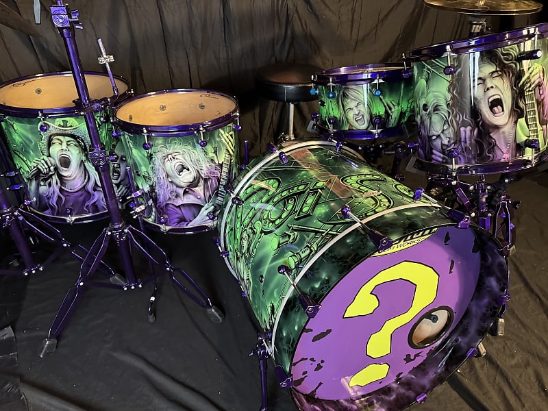Rikki Rockett's Poison, Rockett Drum Works "Zombie" Kit: 22", 12", 14", 16", 6x14" Snare. Purple Hardware 2012 - Custom Graphics By Craig Fraser. SIGNED! image 1