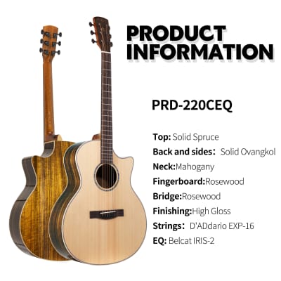 TARIO 41'' Electric Acoustic All Solid Guitar Solid Spruce Top Solid Ovangkol Back and Sides Mahogany Neck Undersaddle Piezo Pickup .High Gloss image 4
