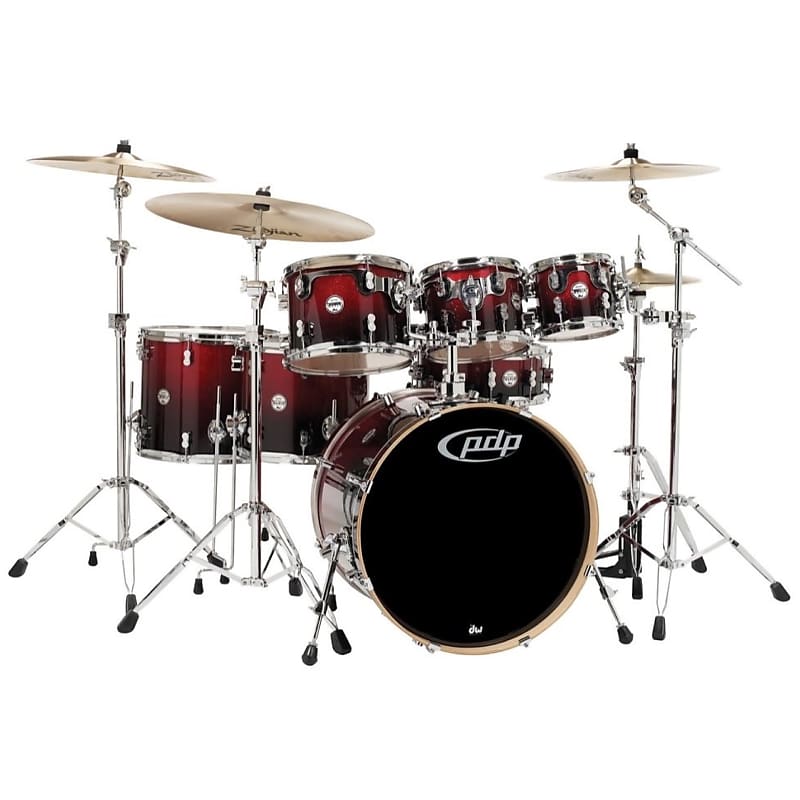 Pacific Drums Concept Maple Drum Shell Kit, 7-Piece, Cherry to Sparkle Black Fade image 1