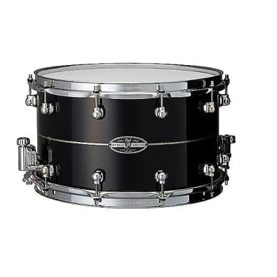 Pearl HEK1480308 8x14" Hybrid Exotic Kapur/Fiberglass Snare Drum in Ebony Gloss w/ Pearl Inlay image 1
