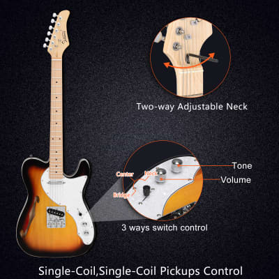 Glarry GTL Semi-Hollow Electric Guitar SS Pickups w/ 20W Amplifier Sunset image 4