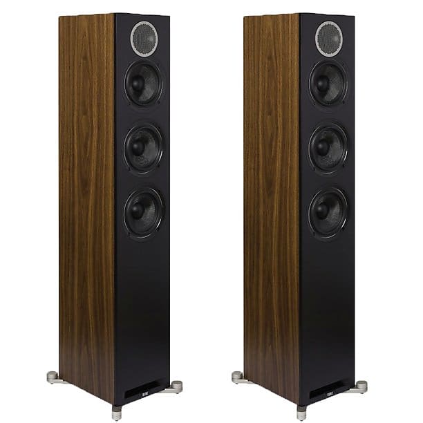 ELAC Debut Reference 5.25&quot; Floorstanding Speaker, Black Baffle, Walnut Cabinet, Pair  			