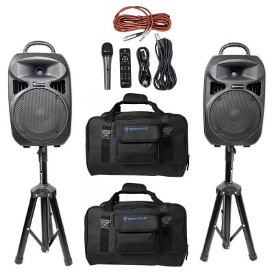 Rockville RPG082K Dual 8" Portable PA System w/Bluetooth+Mic+Stands+Cables+Bags image 1