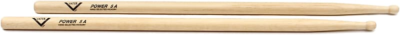 Vater American Hickory Drumsticks - Power 5A - Wood Tip (5-pack) Bundle image 1