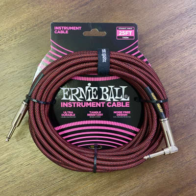 Ernie Ball 25' Braided Straight/Angle Instrument Cable  2019 Black/Red image 1