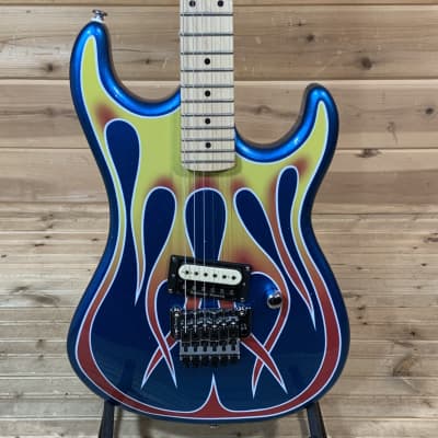 Kramer Baretta Custom Graphics “Hot Rod” Electric Guitar - Blue Sparkle with Flames image 1