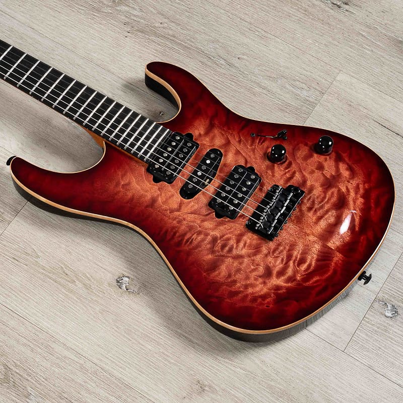 Suhr Custom Modern Carve Top HSH Guitar, Ebony Fretboard, Swamp Ash, Faded Trans Wine Red Burst image 1