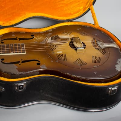 National  Triolian Resophonic Guitar (1931), ser. #1691W, black hard shell case. image 12
