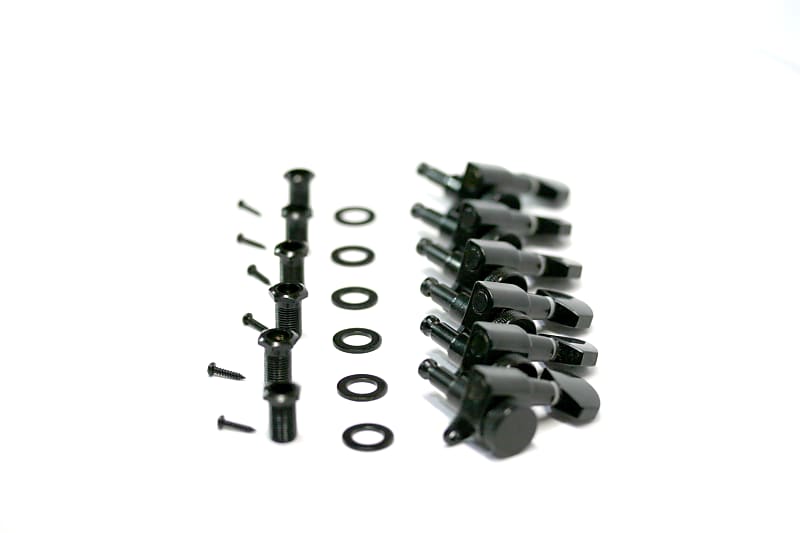 Brio 6 in Line Guitar Locking Tuners Tuning Heads Black | Reverb