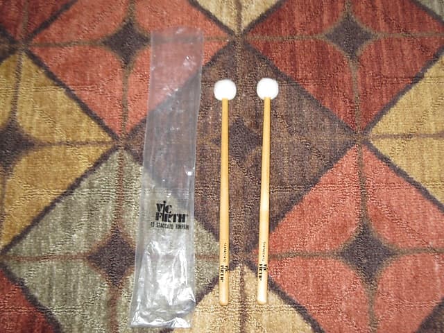 one pair new old stock (with packaging) Vic Firth T3 American Custom TIMPANI - STACCATO MALLETS (Medium hard for rhythmic articulation) Head material / color: Felt / White -- Handle Material: Hickory (or maybe Rock Maple) from 2019 image 1