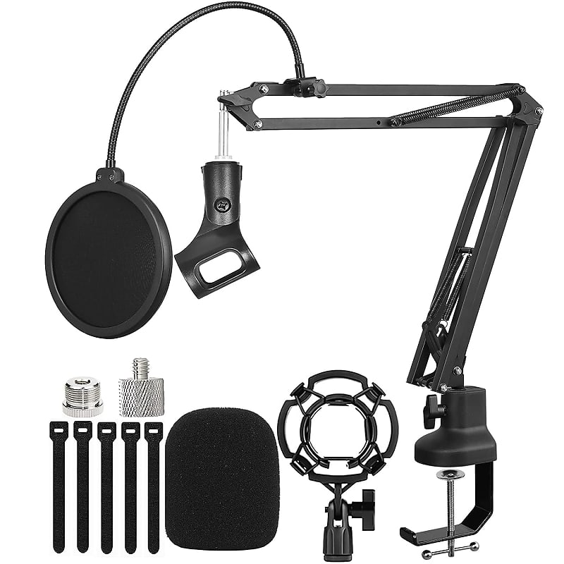 MOUNT-IT! Adjustable Microphone Boom Arm [3/8'' to 5/8'' Screw Adapter]  Suspension Scissor Mic Stand, Desk Mount For Blue Snowball, Yeti, & Other