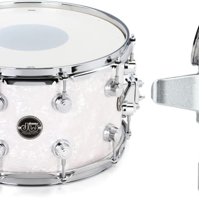 DW Performance Series Snare Drum - 8 x 14 inch - White Marine FinishPly  Bundle with DW DWSM800 Drum Key Keychain image 1