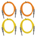 4 Pack of 3 Foot 1/4" TS Patch Cables 3' Extension Cords Jumper - Orange & Yellow