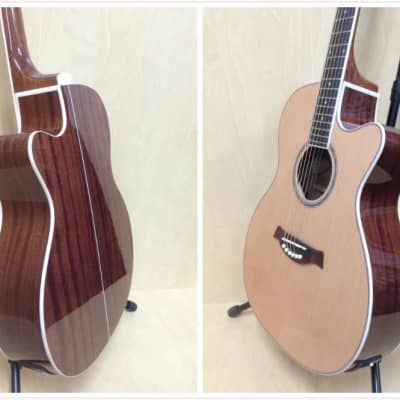 Haze F560CEQN 40" OM Shape Acoustic Guitar, Gloss Natural, EQ, Cutaway + Free Gig Bag image 8