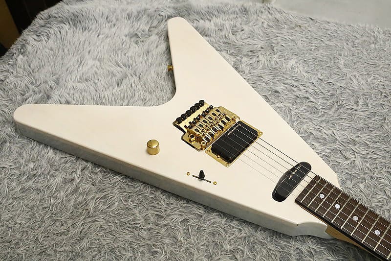 1990's made Fernandes Flying-V FV-80K See through white | Reverb