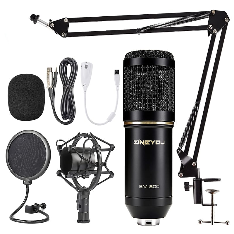 Podcast Equipment Bundle, ALPOWL BM-800 Mic Kit with Live Sound Card,  Condenser Microphone Bundle for Studio Recording & Broadcasting(Black)