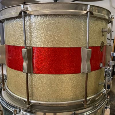 Ludwig 10x15 Keystone  Badge Marching Snare 1960s White/Red Sparkle image 3