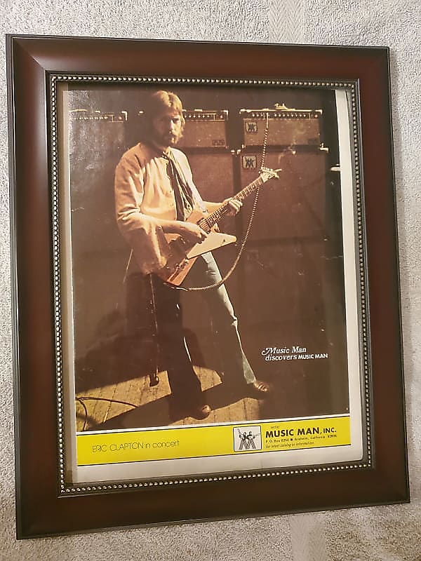 1976 Music Man Promotional Ad Framed Eric Clapton Gibson Explorer Original