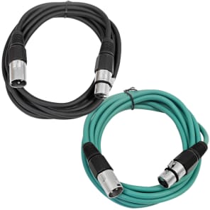 Seismic Audio SAXLX-10-BLACKGREEN XLR Male to XLR Female Patch Cables - 10' (2-Pack)