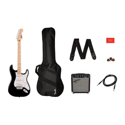 Squier Sonic Stratocaster Pack, Black, Gig Bag, 10G for sale