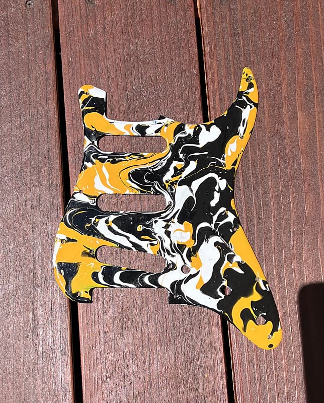 Fender Stratocaster Pickguard black white yellow Reverb