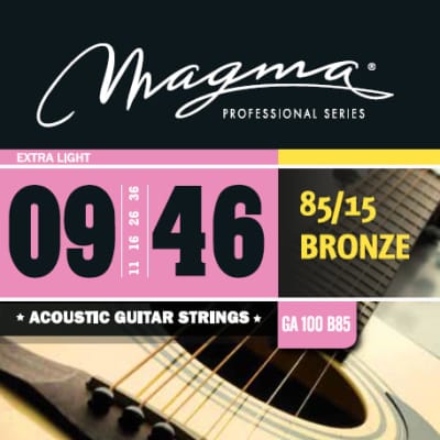 Magma Acoustic Guitar Strings Ultra Light Gauge 85/15 Bronze Set, .009 - .046 (GA100B85) - 12 Set image 2