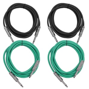 Seismic Audio SASTSX-10-2BLACK2GREEN 1/4" TS Male to 1/4" TS Male Patch Cables - 10' (4-Pack)
