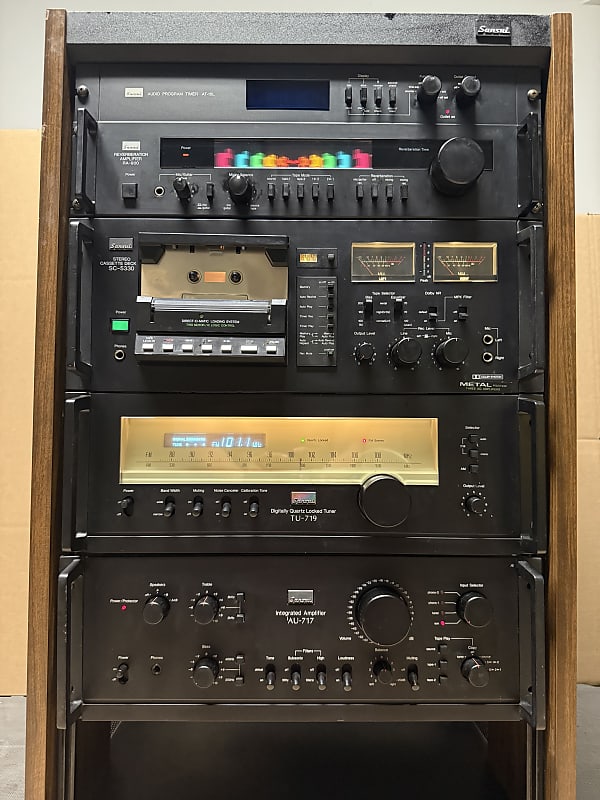 Set of Vintage SANSUI Integrated Amp,Tuner,Cassette Deck,Reverberation &amp; Audio Timer  			