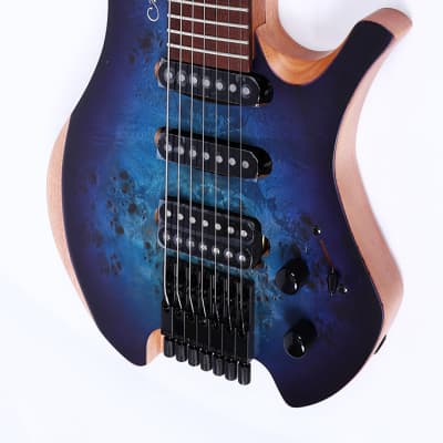 Agile 7 String  Headless Electric Guitar 27" Scale Chiral 727  HSS  Satin Blue / Purple image 5