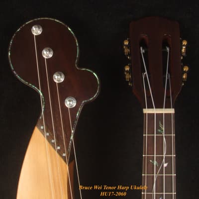 Bruce Wei Solid Spruce, Mahogany Tenor Harp Ukulele, Vine Inlay, Hard Case HU17-2060 image 2