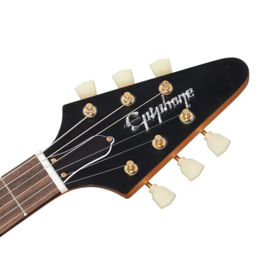 Epiphone Inspired by Gibson Custom Shop 1958 Korina Flying V Guitar w/Hardshell Case - Aged Natural image 9