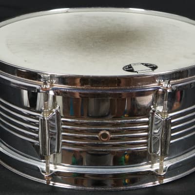 Vintage Ludwig Rocker 14" x 5" Ribbed Steel Snare Drum 8-Lug Percussion image 3