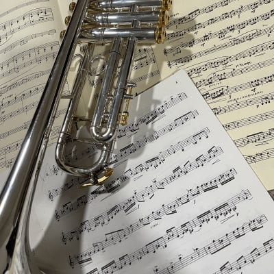 Bach 37 Stradivarius Bb Trumpet Silver with Onyx and Gold Trim image 8