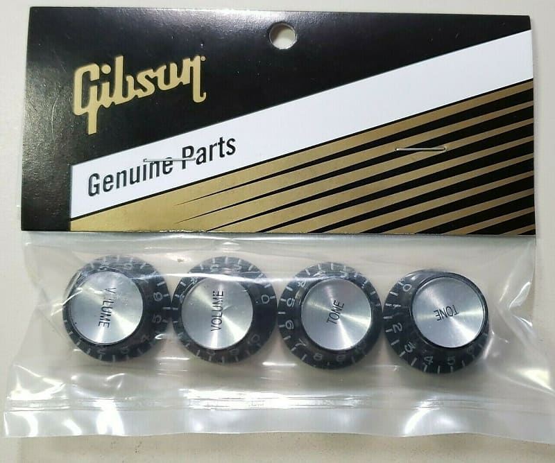 GIBSON Les Paul Knobs Black Bell Silver Insert Top Hat Set Genuine PRMK-010 image 1