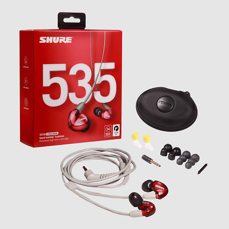 Shure SE535 Limited Edition Professional Sound Isolating In-Ear Monitors - Red  			