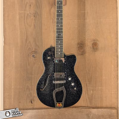 Hagstrom D2F Semi Hollowbody Electric Black Sparkle w/ Hard Case image 2