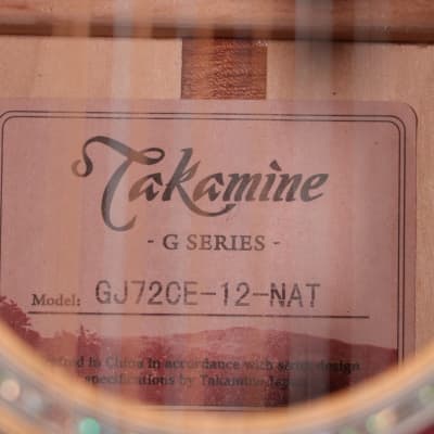 Takamine GJ72CE-12 NAT G-Series 12-String Jumbo Cutaway Acoustic/Electric Guitar - Natural Gloss image 15